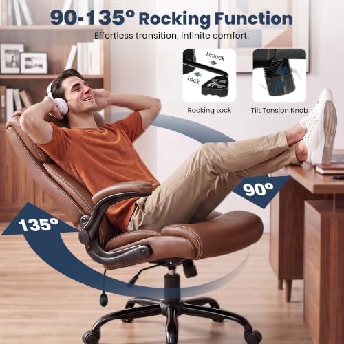 Ergonomic Office Chair, High Back Leather Executive Desk Chair