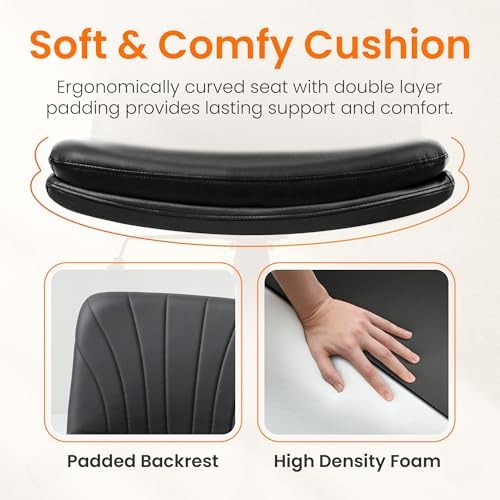 NEO CHAIR Criss Cross Chair with Wheels Armless Cross Legged Office Desk Wide Comfy Vanity Makeup Chair Adjustable Swivel Rolling Computer for Home Office PU Leather (Black)