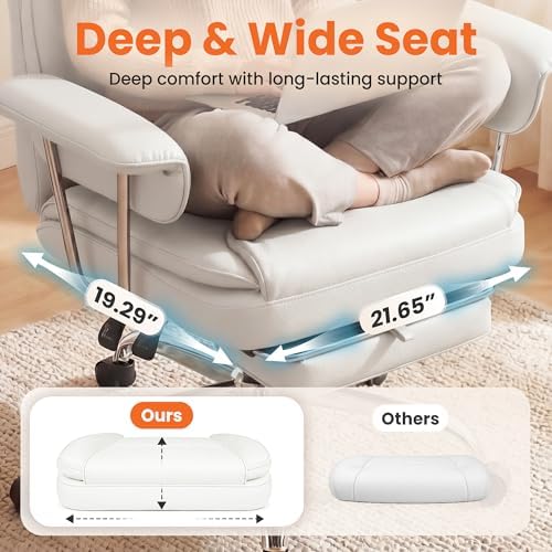 NEO CHAIR Big & Tall Leather Office Chair, High Back, Lumbar Support, White