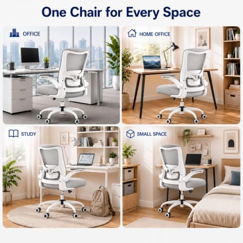 Ergonomic Office Chair for Long Hours, Padded Lumbar Support for Lower Back Relief, 330 lb Capacity, Comfortable Computer Desk Chair for Home Office, Computer & Study (Modern, Light Gray)