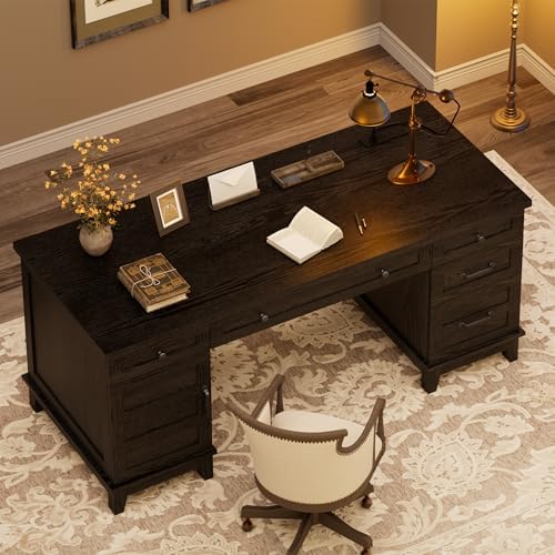 IDEALHOUSE 60" Farmhouse Home Office Executive Computer Desk with Drawers