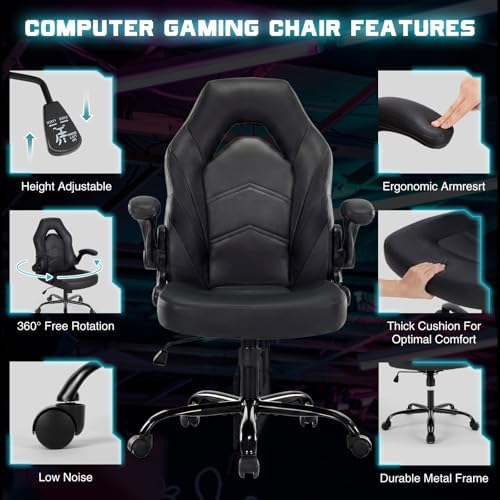 Sweetcrispy Computer Gaming Chair, Home Office Desk Chair, PU Leather