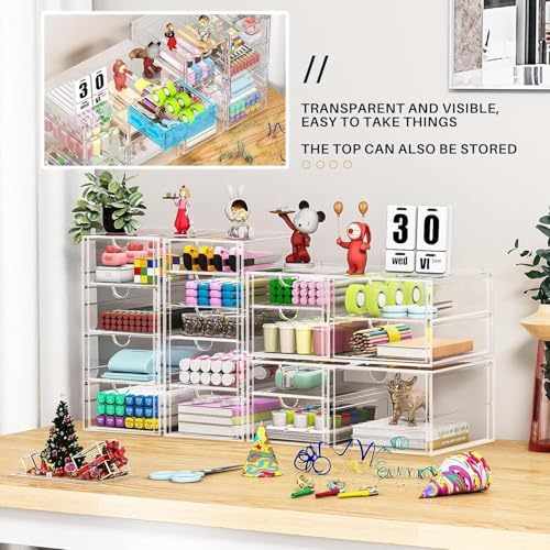 caktraie 4-Pack Acrylic 16-Drawer Storage & Makeup Organizer for Desk