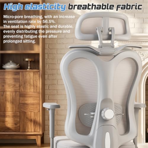 Furmax Ergonomic Office Chair with 3D Headrest & 4D Flippable Armrests, Adjustable Lumbar Support, 135° Recline, Breathable Mesh Seat, Height Adjustable Swivel Computer Desk Chair(Grey)