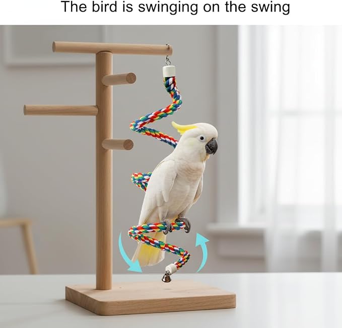 79'' Bird Perch,Bird Rope Perch & Birds Swing Set,Bird perches for cage,Rope Perch for Conures,Parrots,Cockatiel,Lovebird,Budgerigar,Parakeet perches for cage
