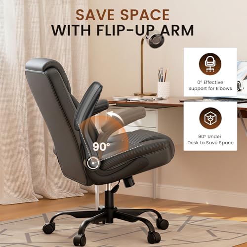 GTPLAYER PU Leather Office Chair, Home Desk Chair with Flip-up Arms, Gray
