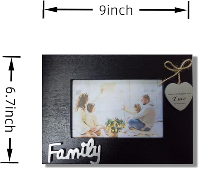 Family Picture Frame 4x6,Where Life Begins and Love Never Ends Photo Frame Heart Black,Father Day,Mother Day' S Gift,Wooden Family Frame for Wall 4x6 (Family Horizontal)