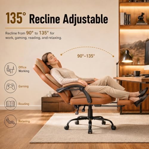 GTPLAYER Big&Tall Ergonomic Gaming Chair, Wide Spring Seat, Linkage Armrest,Brown