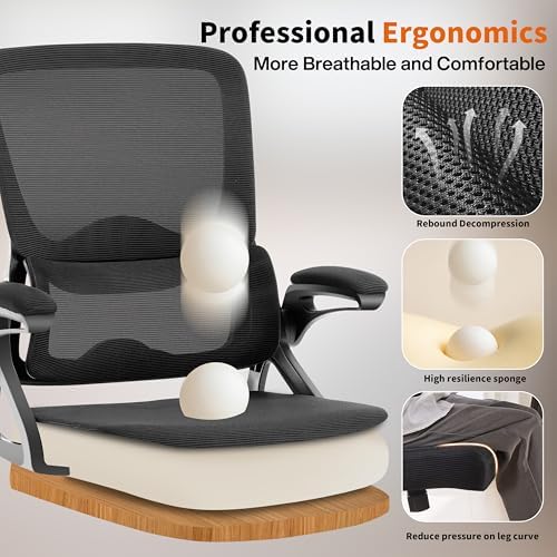 Ergonomic Office Chair,Mesh Office Chair with Lumbar Support,Mid Back Desk Chair with Flip-up Arms,400 lbs Comfy Computer Chair for Home Office