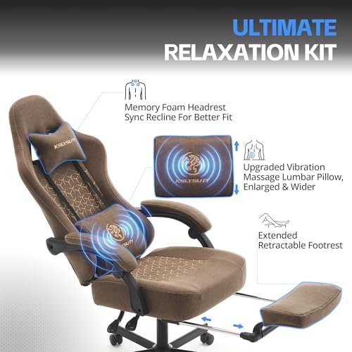 Desk Computer Gaming Chair - Ergonomic Game Office Chair with Extended Footrest and Massage Lumbar Support, Home Gamer Video Game Chairs with Spring Cushion for Adults (Pro Brown Leather)