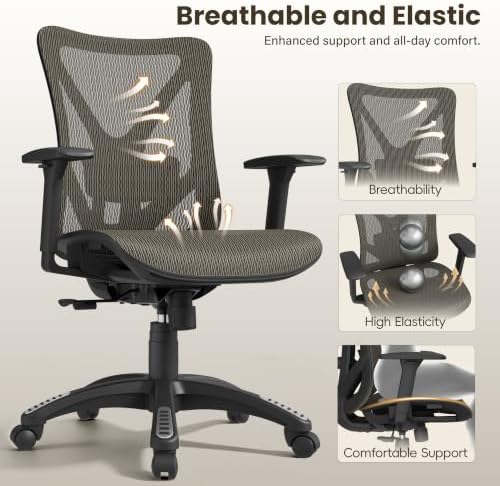 Ergonomic Office Chair, Mesh Computer Desk Chairs with BIFMA X5.1 Certified, Adjustable Lumbar Support, 3D Arm, Tilt Back, Wide Seat, Comfy Swivel Work Task Chair for Company and Home (Coffee Brown)