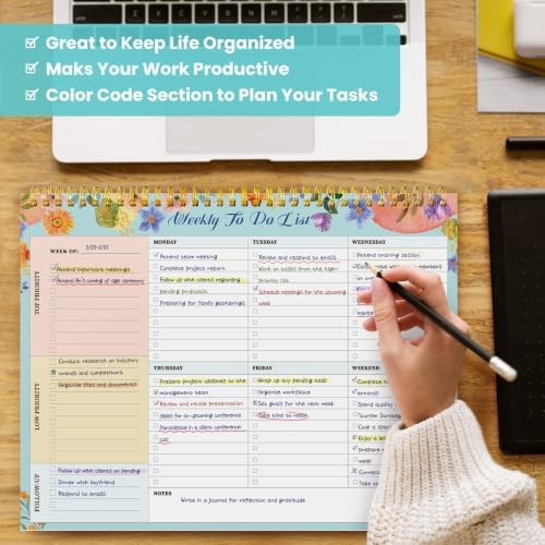 Weekly To Do List Notepad with 52 Undated Sheets(8.5"×11")- Undated Weekly Planner Notepad for Office Desk Accessories and Supplies - Botanic Whimsy