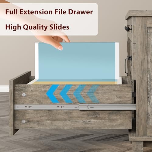 GarveeHome Farmhouse Executive Desk with File Drawers, 60 in Home Office Desk with Charging Station, Wooden Computer Desk with Cabinet Storage for Work Study Writing, Rustic Gray