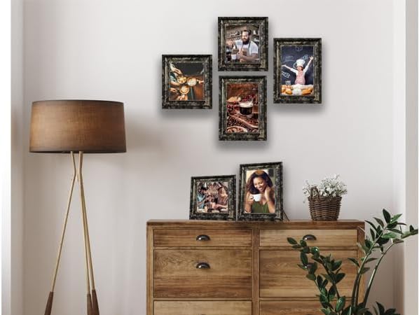 8x8 Picture Frames Set of 4,Rustic Retro Photo Frame with Real Glass Vintage Photo Frames Gold Frames for Home Wall Decor