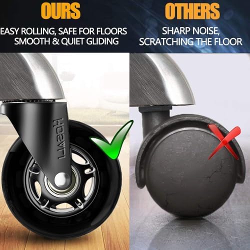 HOSALI Office Chair Wheels Replacement, Rubber Chairs Casters for Hardwood & Carpet Floors, 3 Inch Computer Desk Caster Wheel Set of 5, Black