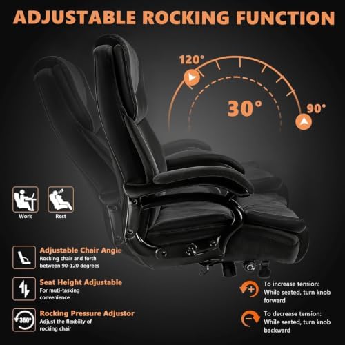 Indulgear 500lbs Fabric Big and Tall Office Chair,500lbs Heavy Duty Office Chair for Heavy People, High Back Executive Computer Chair with Adjustable Lumbar Support, Dual Rubber Wheel