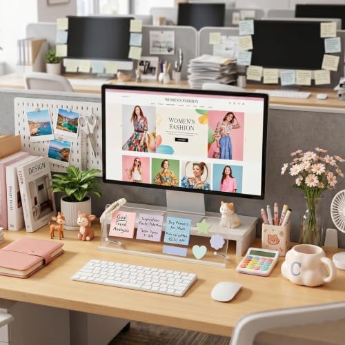 Monitor Memo Board Holder 14"x5", Office Organization Memo Holders for Computer Sticky Note Holder, Space-Saving Under Monitor, Movable & Reusable, Screen Saver for Office & Home Desktop Decor