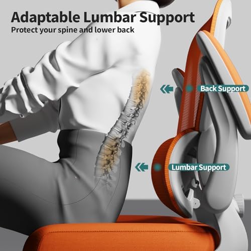 TRALT Office Chair - Ergonomic Desk Chair with Adjustable Lumbar Support, Mesh Computer Chair, Executive Chair for Home Office Comfortable Lumbar Support (1, Orange)