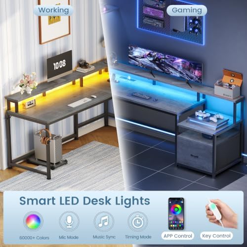 SEDETA 66" Reversible L Shaped Computer Desk with Power Outlet, File Drawer
