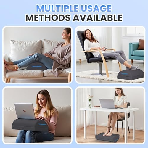 TranquilRelax Foot Rest Under Desk, 3-Height Adjustable Foot Stool, Gray