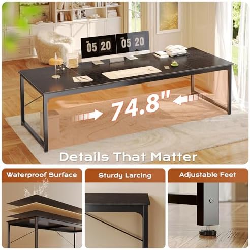 PRAISUN 78.7 X 29.5 Inch Computer Desk with Deeper Desktop, Long Gaming Office Writing Work Desk for Home Office, Study, Bedroom, Work from Home, Metal Frame, Black