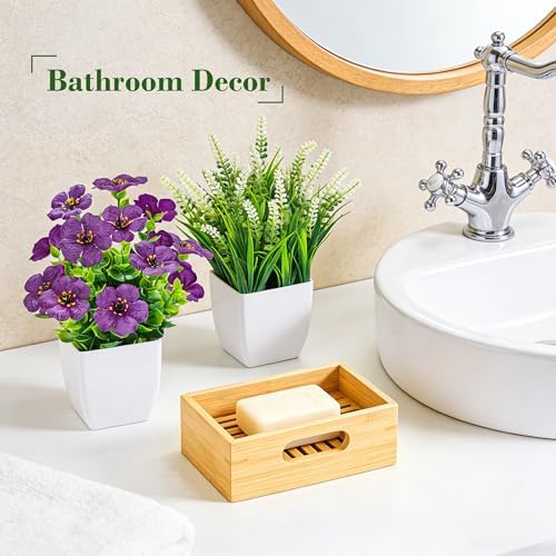 Der Rose 4 Pack Small Artificial Flowers in White Pots, Spring Home Decor