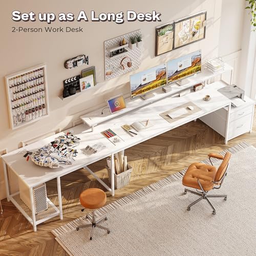 PRAISUN 66" L Shaped Gaming Desk with LED Lights & Power Outlets