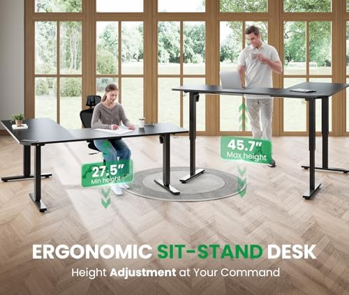 SIAGO 63x55 Inch L-Shaped Standing Desk with Charging Station Corner Desk