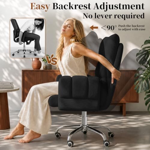 HOMRELEXA Cross Legged Office Chair, Cloud Desk Chair with Flip-Up Arm Rests, Foot Rest, Wide Seat, Comfy Executive Ergonomic Computer Gaming Chair, Black