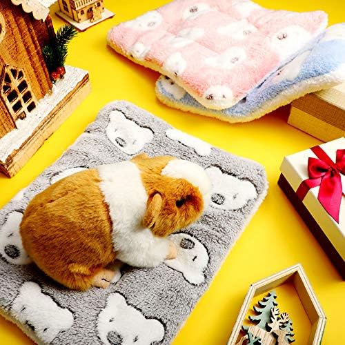 Jetec 3 Pcs Guinea Pig Beds, Fleece Small Animal Mats, Bear, Light Pink | 10 x 11 in Soft Double Sided Fleece Pad for Rabbit, Hamster, Chinchilla, Rat, Warm Hideout, Cozy Small Animal Cage Bed