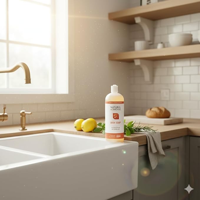 Natural House Scrubby - Dish & Hand Soap - Cut Through Grease and Grime, Gentle on Hands - Long Lasting Suds, All Dish and Silverware Types - 32 oz Bottle