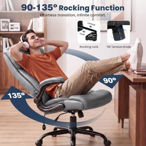 Ergonomic Office Chair, High Back Leather Executive Desk Chair