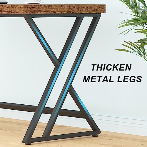 LVB 60 Inch Computer Office Desk Metal & Wood Writing Desks Rustic Brown