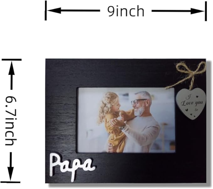 I Love You Papa Photo Frame Horizontal 4x6, Black Heart Grandpa Picture Frame,Father Day Gift,Grandparent's Day Gift from Grandchildren, Grand Father Frame (Papa Horizontal)