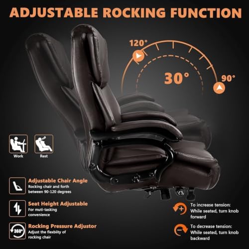 500lbs Big and Tall Office Chair with Dual Rubber Wheel and Pocket Spring Cushion, Comfy Heavy Duty Office Chair for Low Back Pain Relief, Large Executive Desk Chair with Adjustable Lumbar Support