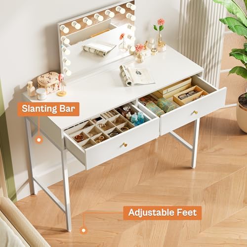 SUPERJARE 39.4" White Desk with 2 Drawers, Modern Makeup Vanity Desk