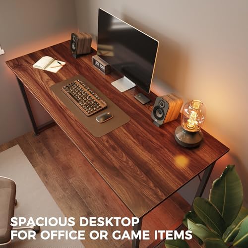 Huuger Computer Desk, 48 Inch Office Desk, Gaming Desk with Storage, Writing Desk Work Desk for Home Office, Study, Modern Simple Desk, Large Legroom, Metal Frame, Walnut