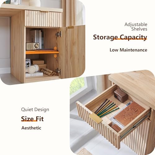 60" Fluted Office Home Desk, Reversible Left‑Right Cabinet, Built‑in Outlet