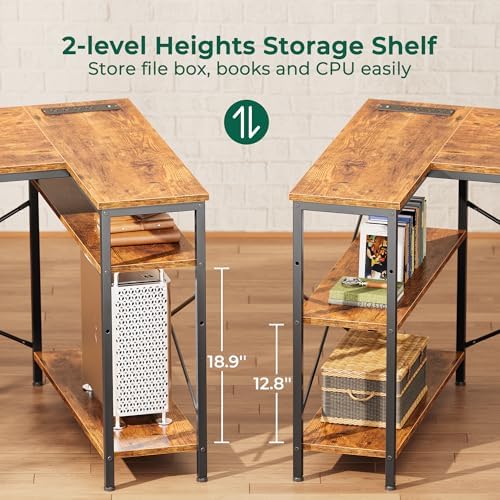 Huuger L Shaped Office Desk with Power Outlets & 3 Drawers