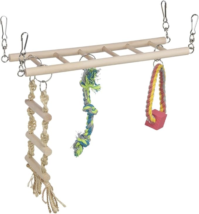 Trixie Small Animal Suspension Bridge, Hanging Cage Accessory, Climbing Toy with Ladder, Rope, and Ring, Ideal for Rats, Ferrets, Guinea Pigs, Mice, Birds