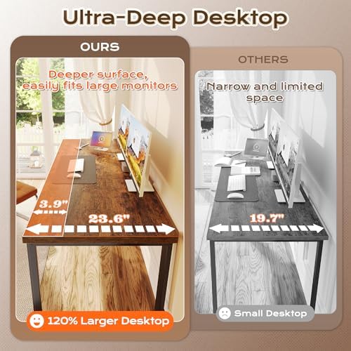 Huuger 63 x 24 inch Desk with Power Outlets & 0.95 Inch Thicker Desktop
