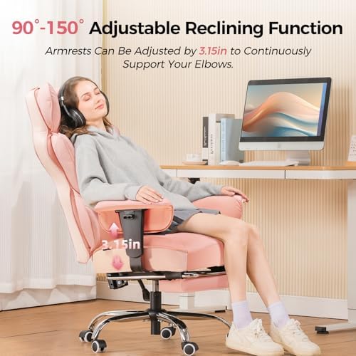 COMHOMA Big and Tall Office Chair Heavy Duty Wide Ergonomic Gaming Chair with Deluxe Embossing Designed Leather with Foot Rest,150°Reclining Adjustable Armrests Pocket Spring Back Support and Pillow