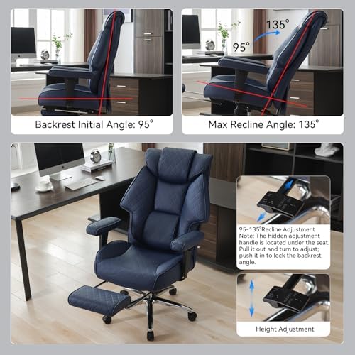 EXCEBET 400lbs Big and Tall Executive Office Chair, Blue PU Leather