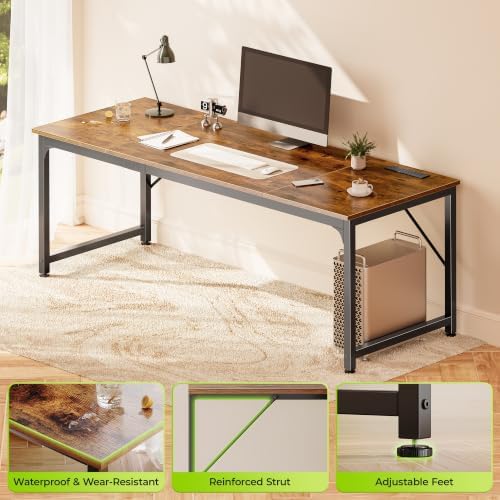 PRAISUN 70x24 Inch Computer Desk with Power Outlets & USB-C, Rustic Brown