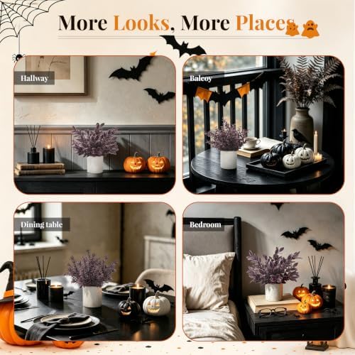 Der Rose 3 Pack Plum Eucalyptus Fake Plants for Halloween Bathroom Decor