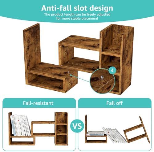 NUTIKAS Desk Shelves Desktop Organizer Shlef - Rustic Office Organization for Top of Desk Organizers and Accessories Corner Bookshelf Table Top Shelving Small Hutch Decorations for Office