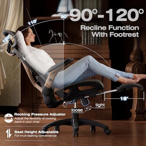 ELABEST X100 Ergonomic Mesh Office Chair with Footrest, Big and Tall Home Desk Chair with 5D Flip-Up Arms, Adjustable 3D Lumbar Support, Gaming & Executive Computer Chair (Coffee Break)