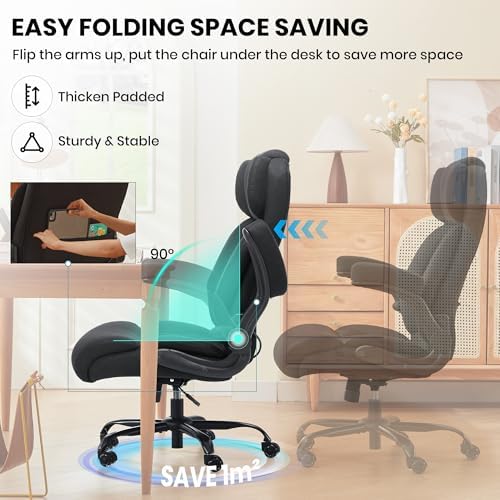 500lbs Big and Tall Office Chair Adjustable Lumbar Support for Back Pain, Extra Wide Seat Executive Office Chair Thick Armrest Pad, Heavy Duty Base&Upgraded Wheels, Ergonomic Desk Chair
