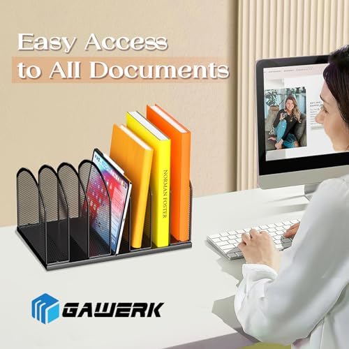 Gawerk 7-Section Metal Upright File Sorter Organizer, Office Small Letter Sorter Desktop File Organizer Metal Mesh Iron Sole, Black