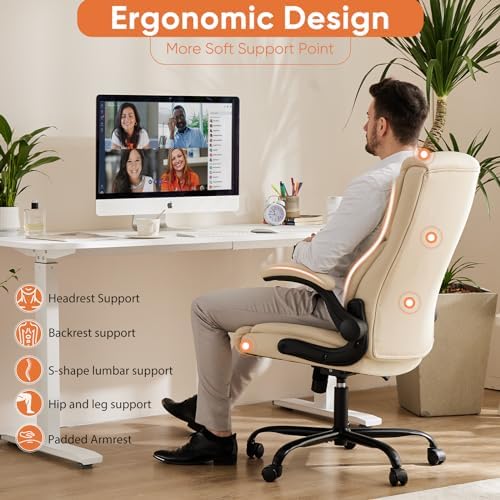 Sweetcrispy Home Office Desk Chairs, High Back PU Leather Chair